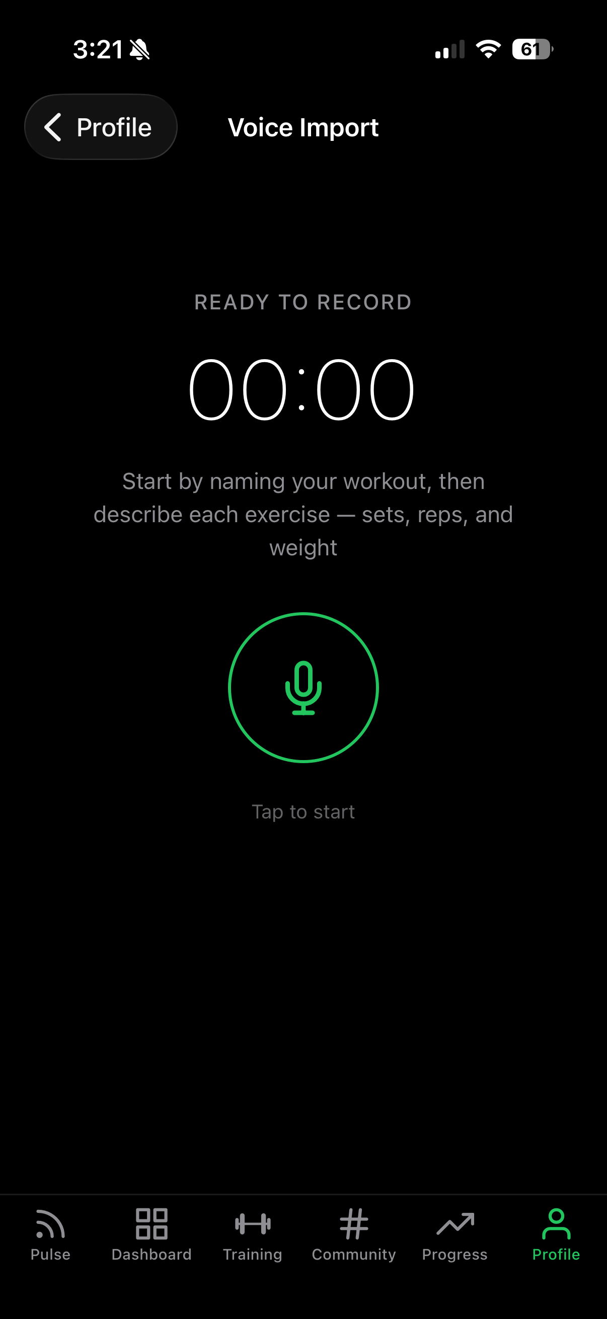 Voice Import — record a workout, the app builds it